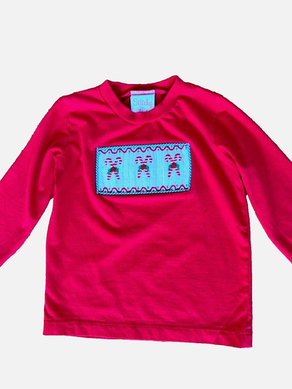 Stitchy Fish Boys Christmas Smocked Candy Cane Shirt Red 24M Holiday Cotton